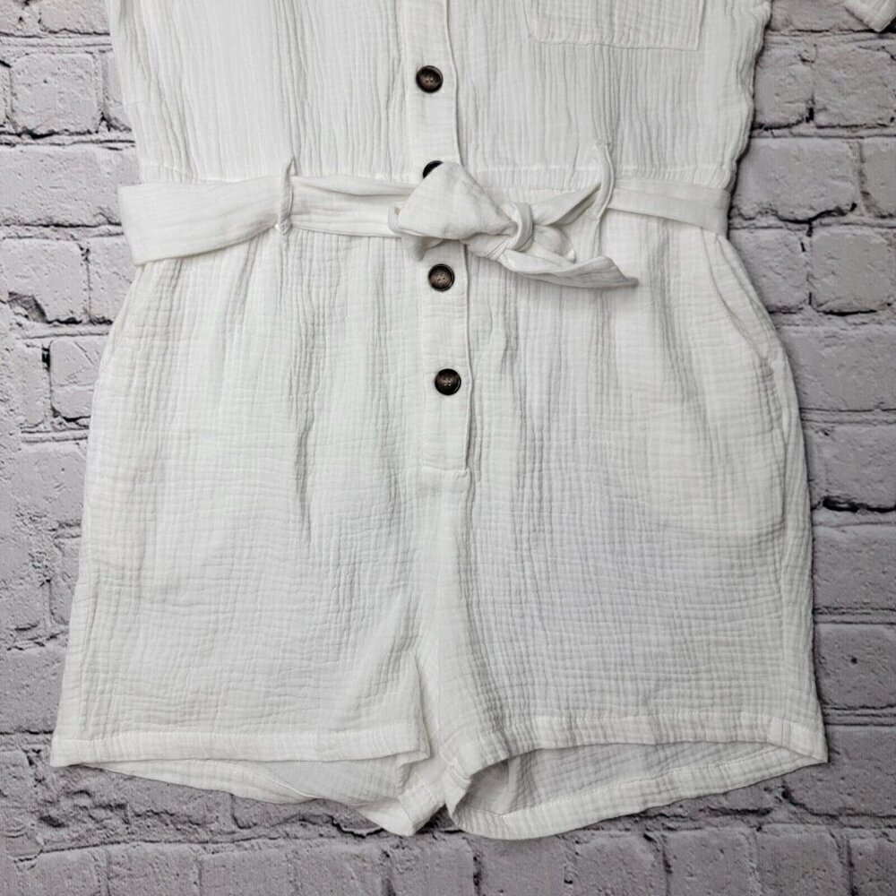 Bishop‎ Young White Gauze Short Sleeve Belted Romper Size S - Picture 3 of 10